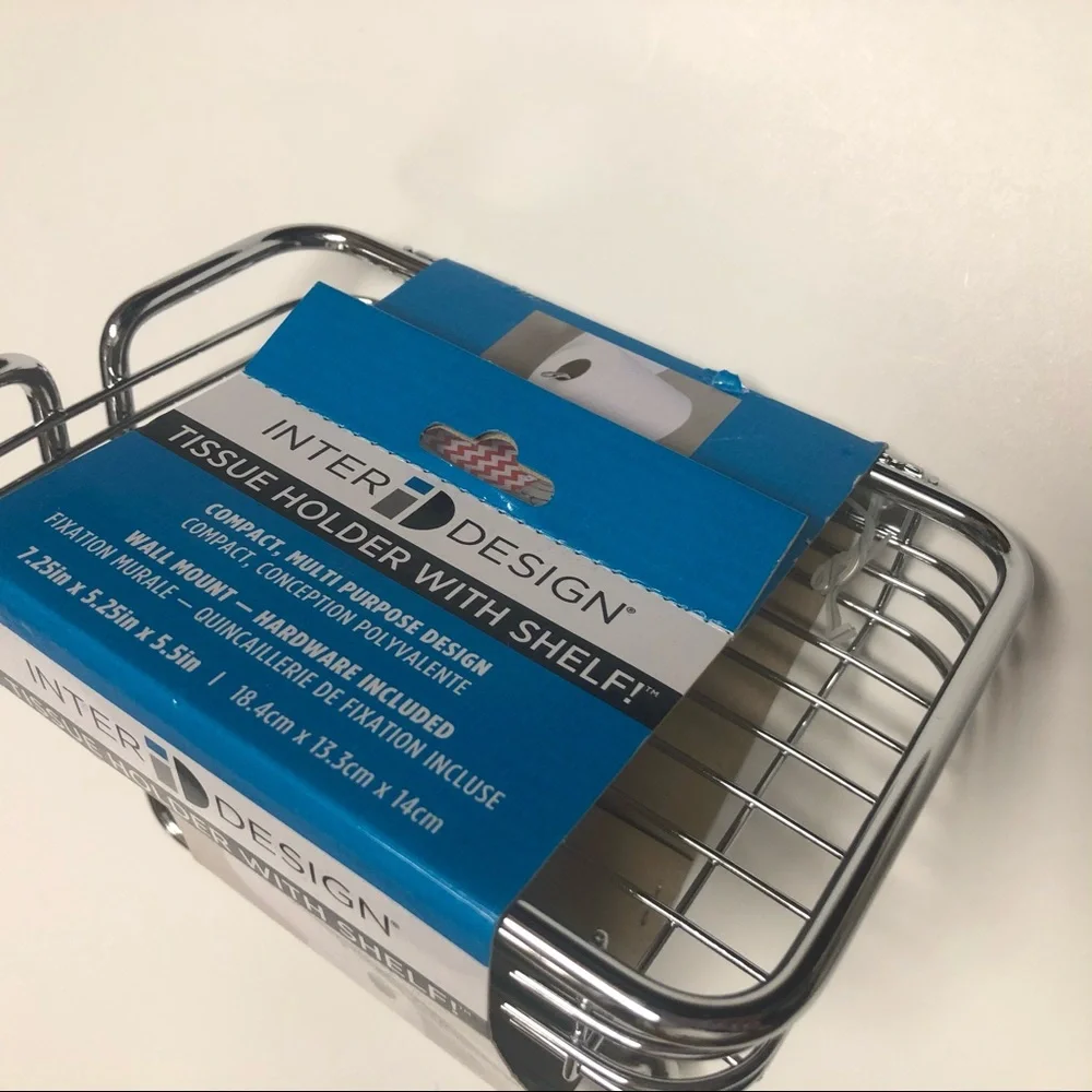 NWT - Inter Design Chrome Toilet Paper Roller Holder w/ Phone Shelf